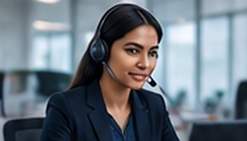 Helpline agent with headset